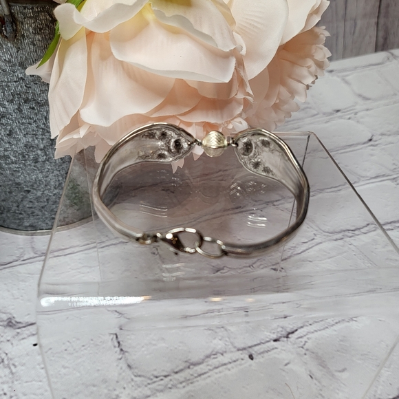 Vintage Silver Spoon Silverware Bracelet with Rose Floral Design - Picture 3 of 8